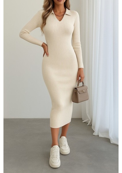 Ozgn Kadın Uzun Kollu Triko Elbise