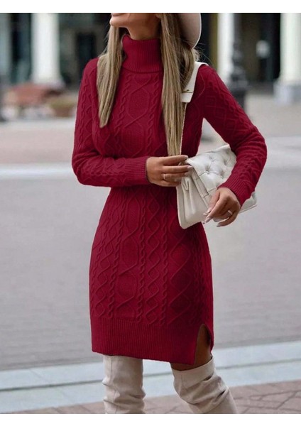 Ozgn Kadın Uzun Kollu Loren Yünlü Motifli Midi Boy Triko Elbise fiyatları