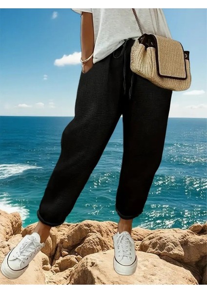 Ozgn Kadın Yüksek Bel Lastikli Belde Bağcık Detaylı Aerobin Pantolon fırsatları