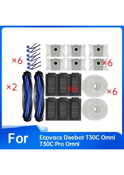 Ecovacs Deebot T30C Omni ve T30C Pro Omni Elektrikli Süpürge Ana Fırça Paspas Pedleri Toz Torbası Yan Fırçalar Için 26 Adet Yedek Parça (Yurt Dışından) modelleri