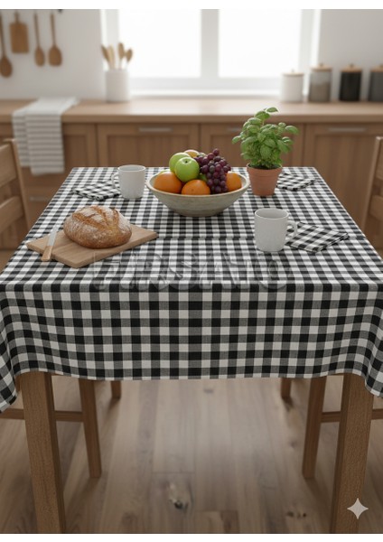 Karevibe Masa Örtüsü ve 4'lü Peçete Seti – Kare Desen, 5 Parça