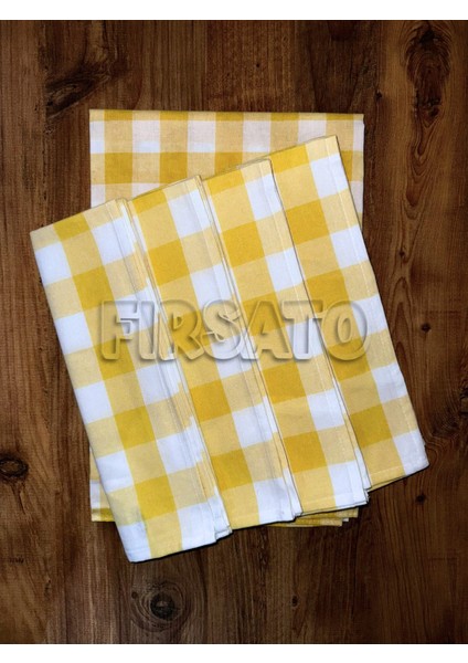 Karevibe Masa Örtüsü ve 4'lü Peçete Seti – Kare Desen, 5 Parça fiyatları