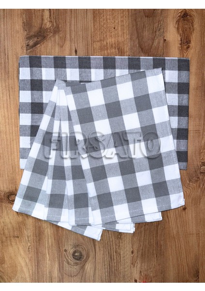 Karevibe Masa Örtüsü ve 4'lü Peçete Seti – Kare Desen, 5 Parça indirimleri