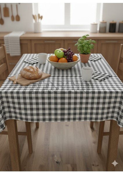 Karevibe Masa Örtüsü ve 4'lü Peçete Seti – Kare Desen, 5 Parça