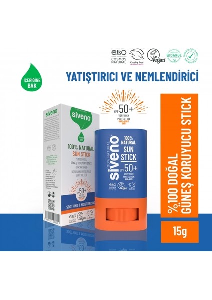 %100 Doğal Yüz Güneş Koruyucu Stick Renkli Mineral Filtre Nemlendirici UVA UVB SPF50+ 15 gr