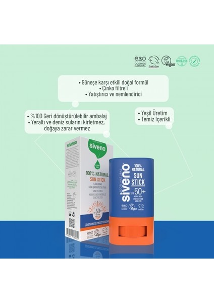 %100 Doğal Yüz Güneş Koruyucu Stick Renkli Mineral Filtre Nemlendirici UVA UVB SPF50+ 15 gr