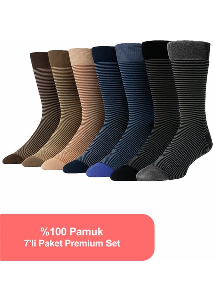 7'li Pamuk Erkek Soket Çorap Seti - Karışık Renkli Çemberli Çorap