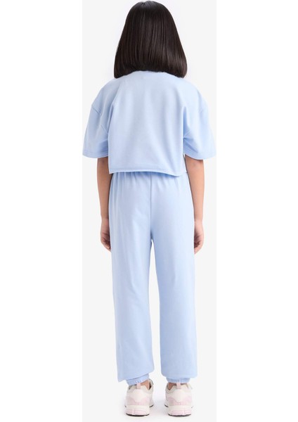 Kız Çocuk 2'li Takım Baskılı Kısa Kollu Tişört Beli Lastikli Eşofman Altı