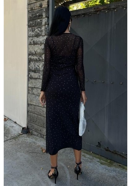 Ozgn Taş Işlemeli Premium Tül Elbise 2829