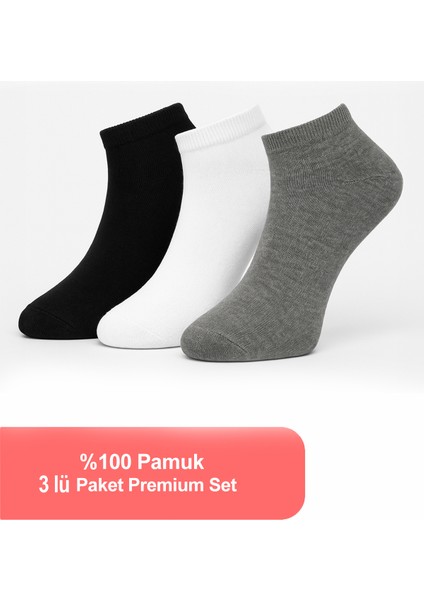 3'lü Pamuk Erkek Patik Çorap Seti - Karışık Renkli- Erkek Sneaker Çorap