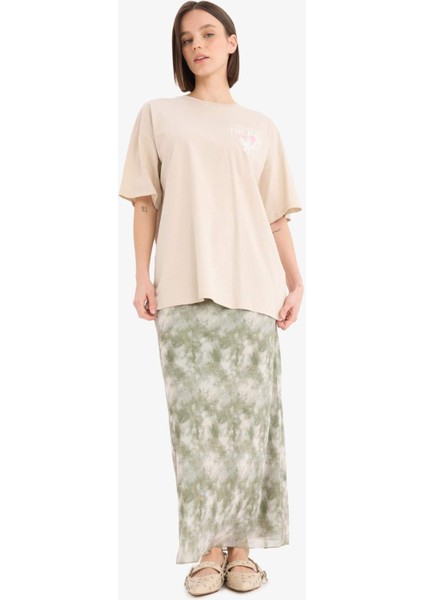 Coool A Kesim Desenli Yüksek Bel Penye Astar Tül Maxi Etek