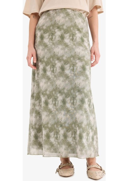 Coool A Kesim Desenli Yüksek Bel Penye Astar Tül Maxi Etek