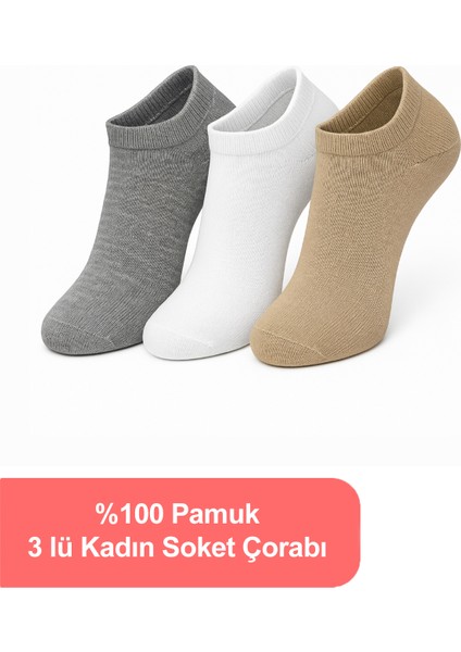 %100 Pamuk Birinci Kalite Penye Çorap Seti -Kadın 3'lü Patik Çorap Seti