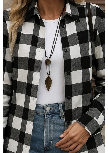 Ozgn Kadın Uzun Kollu Ekoseli Önden Düğmeli Dokuma Uzun Gömlek fiyatları