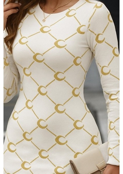 Ozgn Kadın Bisiklet Yaka Uzun Kol Triko Mini Boy Elbise fiyatları