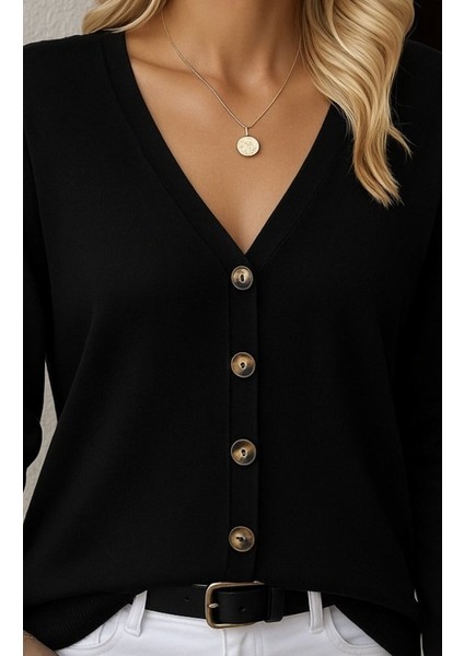 Ozgn Kasın Uzun Kollu Önü Düğmeli Kısa Hırka modelleri