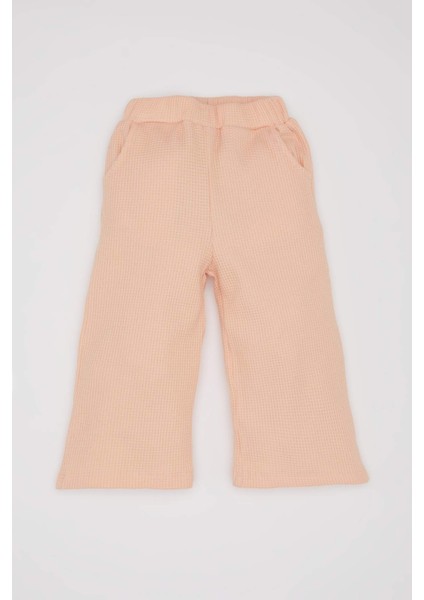 Kız Bebek 2'li Takım Waffle Baskılı Sweatshirt Beli Lastikli Eşofman Altı