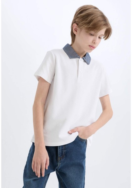 Erkek Çocuk Polo Yaka Basic Düz Kısa Kollu Tişört