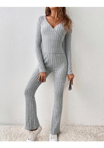 Ozgn Kadın Uzun Kollu Şardonlu Kaşkorse Ikili Takım