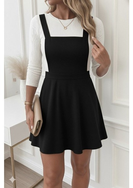 Ozgn Kadın Askılı Sırttan Çapraz Detaylı Kısa Kiloş Kadife Mini Elbise