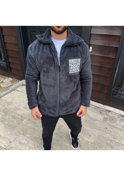 Ozgn Erkek Polar Fermuarlı Sweatshirt – Kapüşonsuz, Cepli, Yumuşak Dokulu, Oversize Rahat Kalıp, Kışlık Sıcak Tutan Fermuarlı Üst - Füme fiyatları