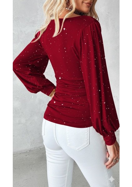 Ozgn Kadın Uzun Kollu Degaje Yaka Taşlı Sandy Bluz modelleri