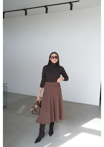 Yanı Fermuarlı Denim Etek