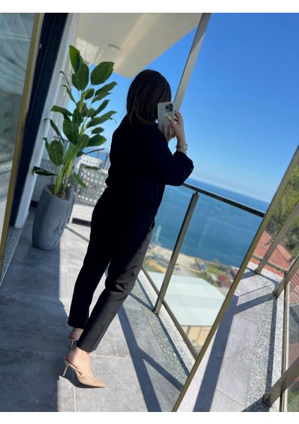 Ozgn Kadın Uzun Kollu Önden Fermuarlı Modal Ceket ve Pantolon Ikili Takım fırsatları