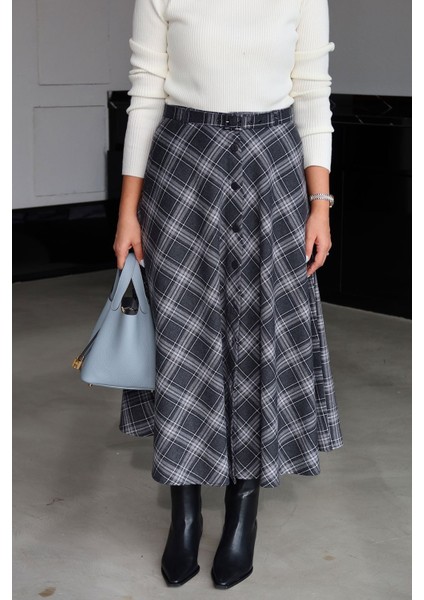 Boydan Düğmeli Ekoseli Kiloş Etek fırsatları