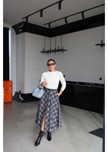 Boydan Düğmeli Ekoseli Kiloş Etek indirimleri