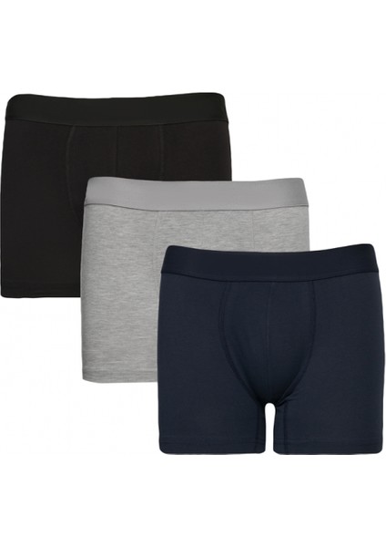 Erkek Gri-lacivert 3lü Pamuklu Esnek Boxer Paketi fırsatları