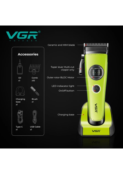 Farissu Vgr V-880C Profesyonel Bldc Motorlu Şarjlı Saç Kesme Makinesi - Seramik Bıçaklı, Standlı indirimleri