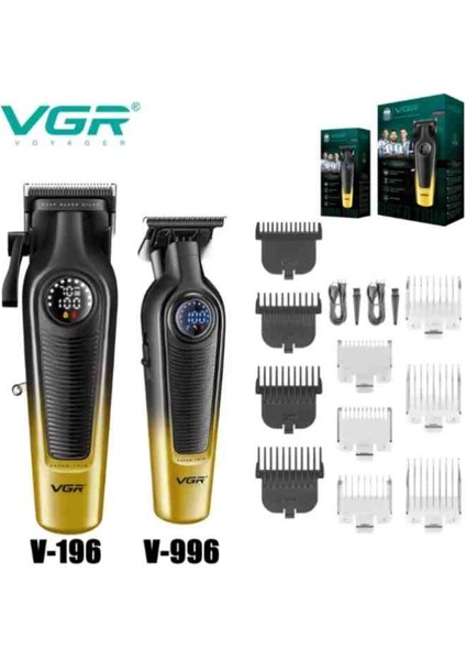 VGR V-196 Saç Kesim V 996 Ense Sakal Sdlc Bıçaklı LED Ekranlı Kablosuz USB Seramik Bıçaklı Profesyonel Berber