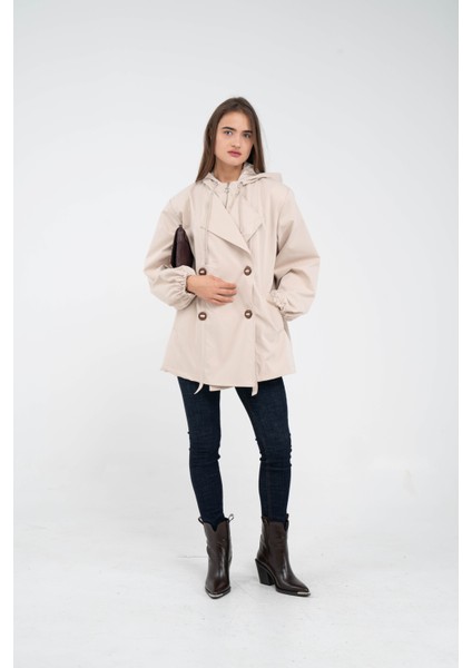 Kapüşonlu Çift Düğmeli Trençkot K8051