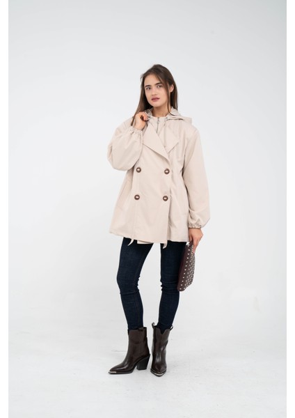 Kapüşonlu Çift Düğmeli Trençkot K8051 fırsatları