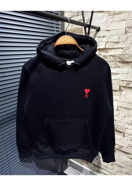 Ozgn Unisex Kapşonlu Baskılı Sweetshirt - Siyah