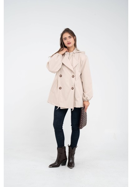 Kapüşonlu Çift Düğmeli Trençkot K8051 modelleri