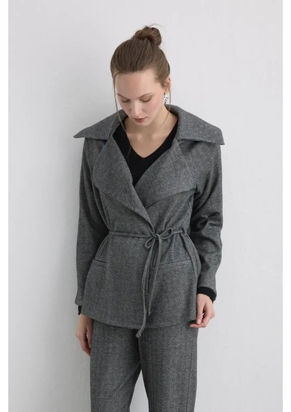 Beli Bağcıklı Balıksırtı Ceket - Gri fiyatları