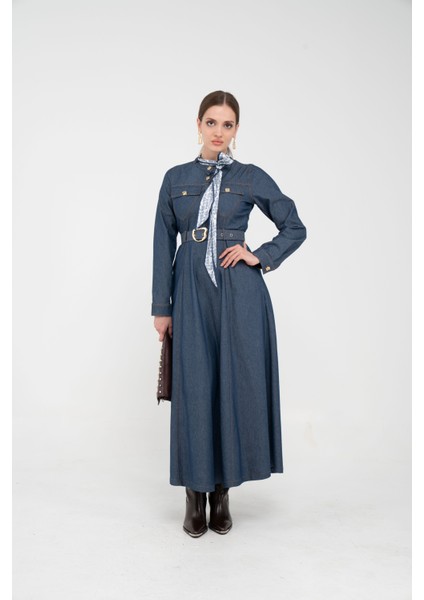 Kuşak Detaylı Denim Elbise K1733 fiyatları