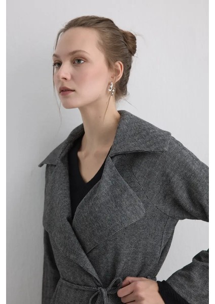 Beli Bağcıklı Balıksırtı Ceket - Gri modelleri