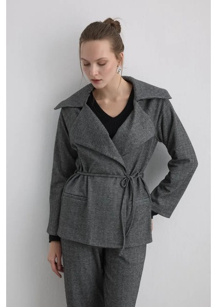 Beli Bağcıklı Balıksırtı Ceket - Gri fırsatları