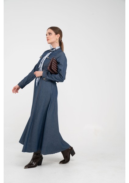Kuşak Detaylı Denim Elbise K1733 fırsatları