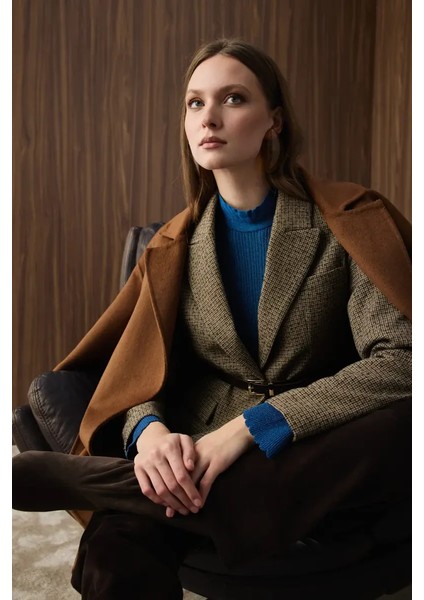 Yakası Düğmeli Rayon Triko Bluz - Mavi