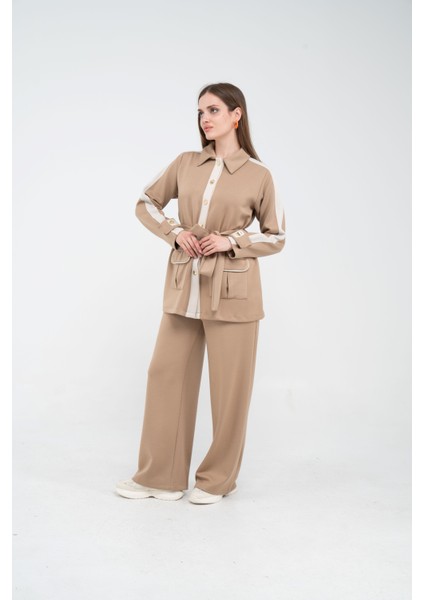 Şerit Detaylı Kuşaklı Geniş Paça Kadın Takım K1725 fiyatları