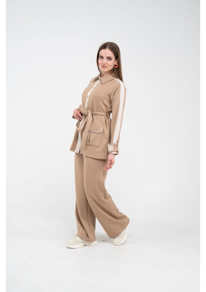 Şerit Detaylı Kuşaklı Geniş Paça Kadın Takım K1725 modelleri