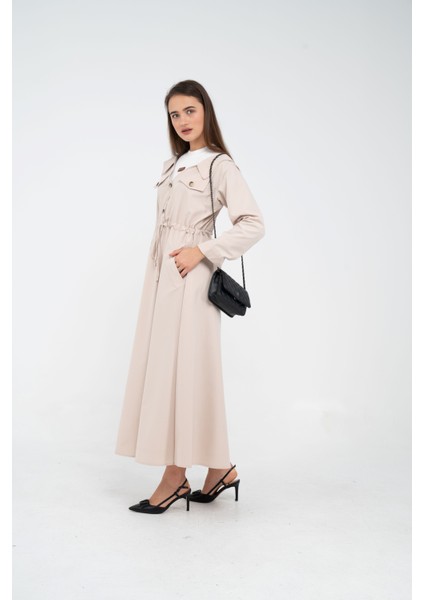 Düğmeli Bel Bağcıklı Trençkot Detaylı Elbise K1746 modelleri
