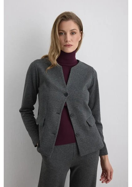 V Yaka Kazayağı Ceket - Gri