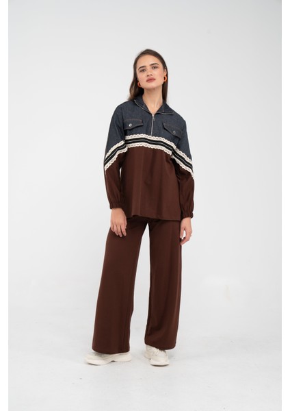 Dantel Şeritli Kot Detaylı Ikili Takım K1751