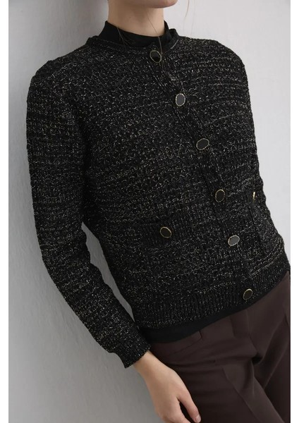 Simli Triko Şönil Hırka - Siyah modelleri