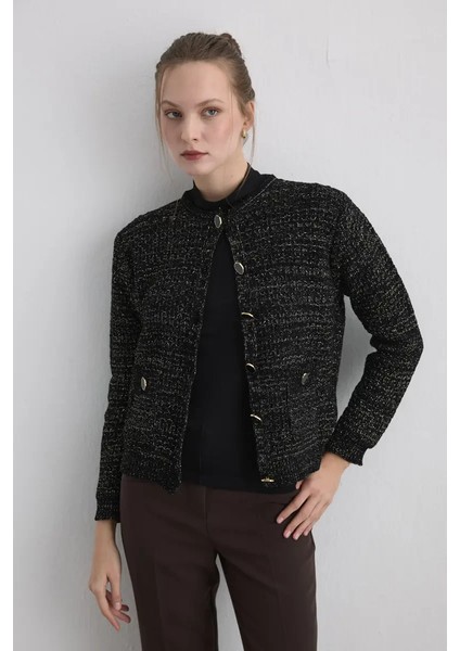 Simli Triko Şönil Hırka - Siyah fırsatları